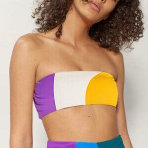 NWT Mara Hoffman Swim Abigail Bikini Top Womens XS Ivory Multi Color Tie Back